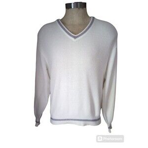 Vintage Isle Of Cotton Mens Size L Large Made in USA Textured Knit White Sweater